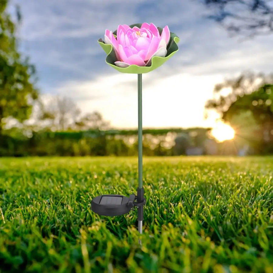 

LED Solar Powered Lawn Lamp With Light Control Pink Water Lily Style For Outdoor Garden Courtyard Decoration