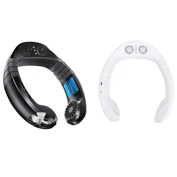 

Neck Fan Hands Free Mini USB Charging Bluetooth Player Portable Sport Fan Neck Hanging Music Sound Air Cooler Fan Black