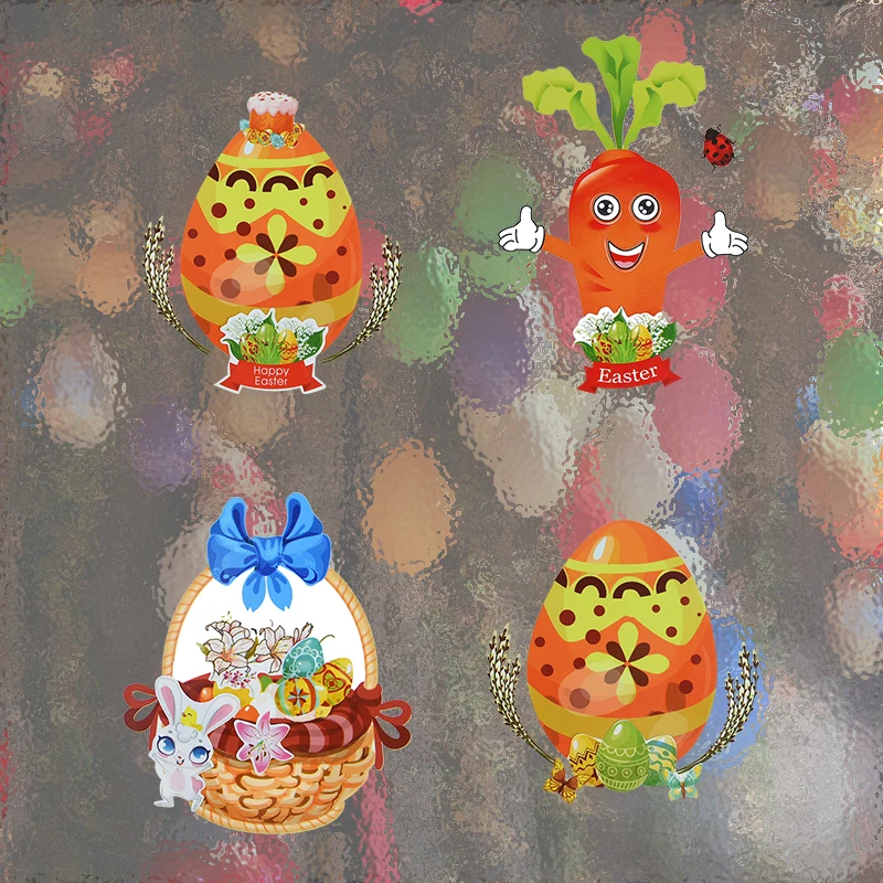 5pcs 11*18cm Lovely Cartoon Easter Bunny Rabbit Carrot Eggs DIY Kids Room Bedroom Decor Wall Decal Glass Window Easter Sticker
