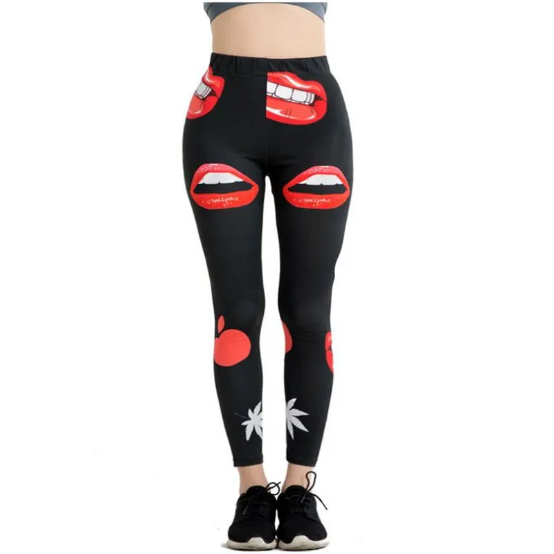 Sexy Pattern Women Legging Lips Printing Fitness Leggins Fashion Slim High Waist Woman Pants