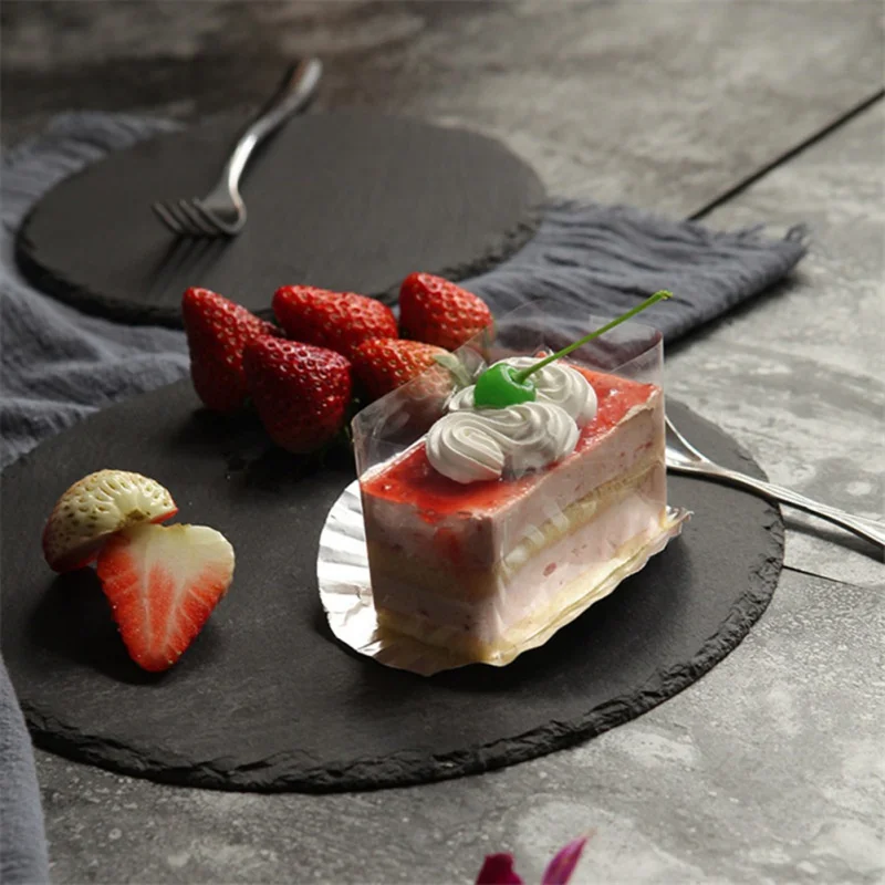 10/15/20CM Round Natural Black Slate Western Steak Plates Slate Dinner Plate Kitchen Cheese Cake Dishes Pizza Flat Fruit Tray dining dish
