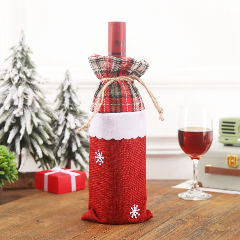 Bottle Cover Christmas Wine Bag Machine Embroidered Wine Bottle Set Table Decoration Supplies Xmas Navidad Christmas Gadgets Q3