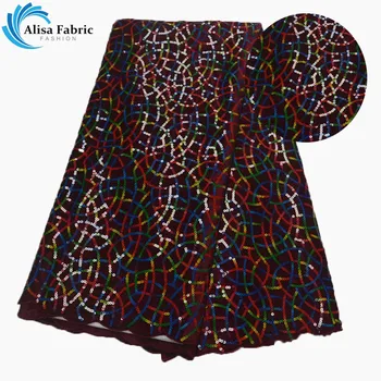

Alisa Velvet Lace Fabrics 5 yards/pcs French Lace Fabrics 2019 latest African Lace Fabrics With Sequins For Wedding Decoration