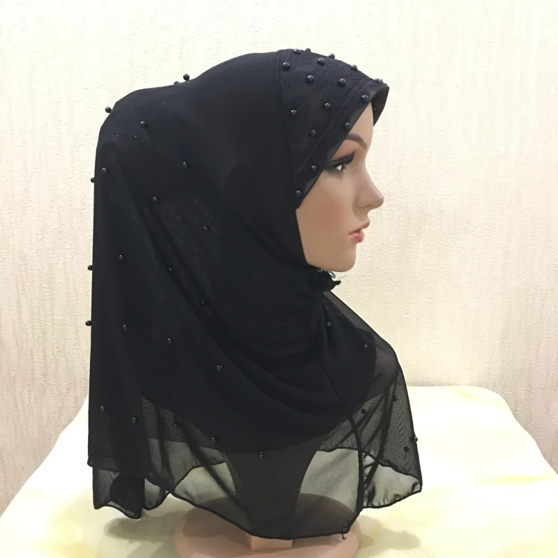 H1334 последние два слоя чистая ткань мусульманский хиджаб с бисером исламский Амира мусульманский шарф арабский головной убор