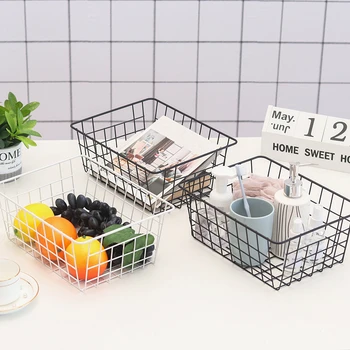 

2Pcs Wrought Iron Storage Basket Desktop Makeup Cosmetics Organizer Sundries Container Household Accessories