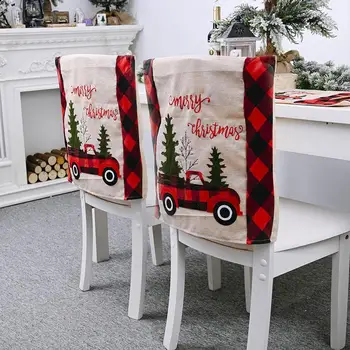 

Christmas Chair Back Cover Fashion Plaid Car Christmas Chair Christmas Creative Cover Decoration Tree J1N6
