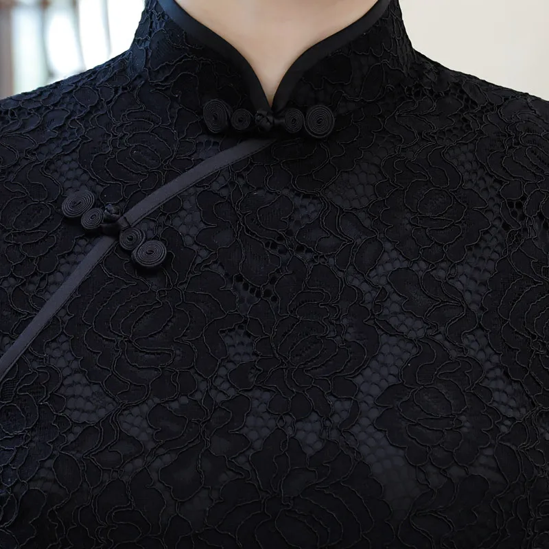 

Black And White with Pattern Cheongsam 2019 Spring New Style Modified Version of Fashion Slim Fit Sexy Retro GIRL'S Short Lace D