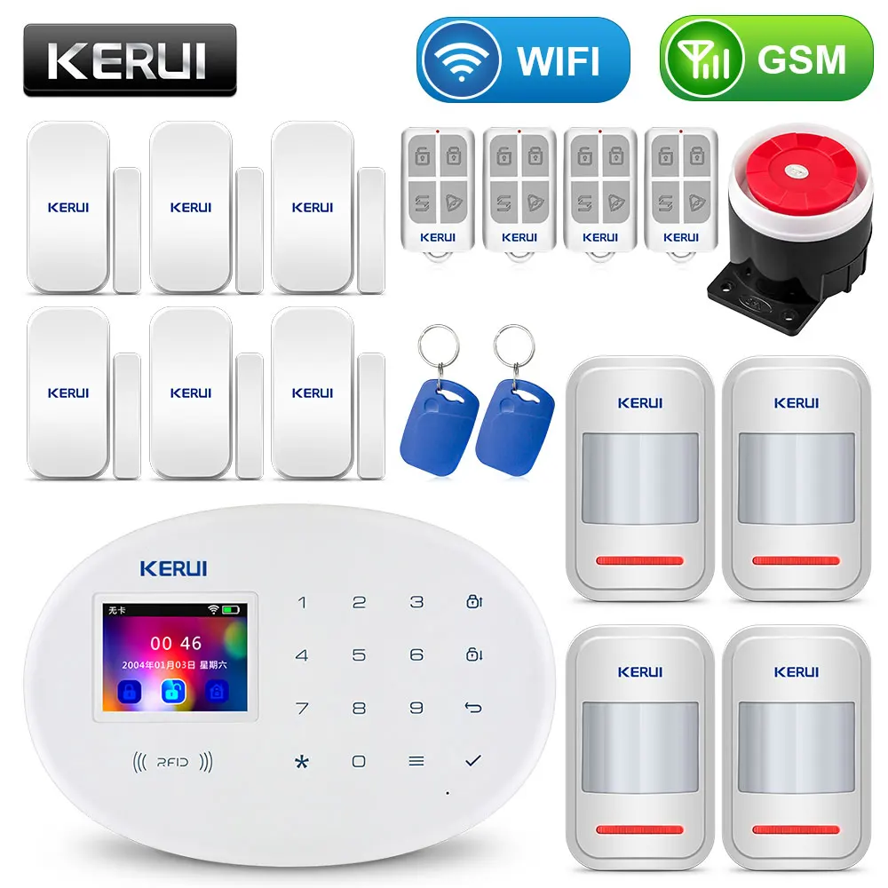 Alarm KIT4 KERUI wifi GSM домашняя система охранной сигнализации с 2,4 дюймов TFT сенсорной панелью приложение управление RFID карта беспроводной умный дом Охранная сигнализация - Цвет: Alarm KIT4