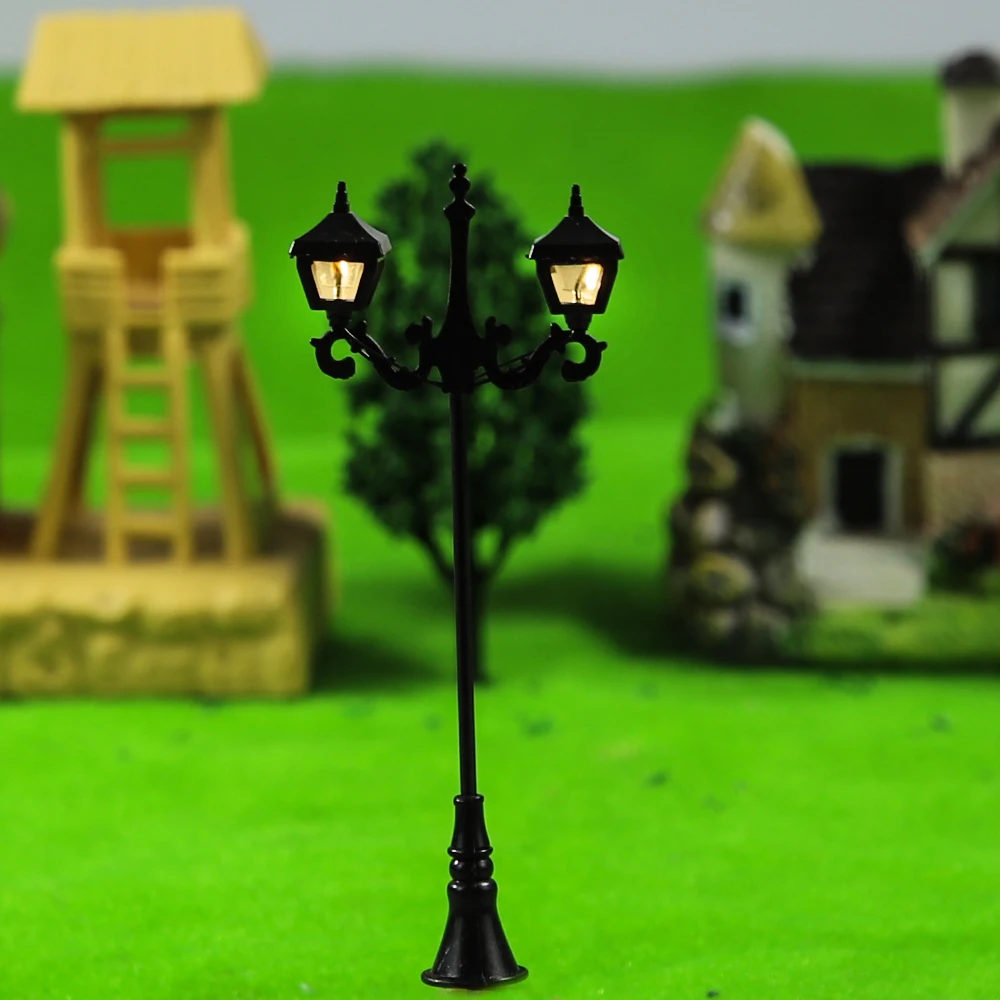 12V Led Railway Train Lamppost Model For Park Garden Scenery Lanterns Model Light Double-head Sand Table Scene Layout 3pcs/lot 6
