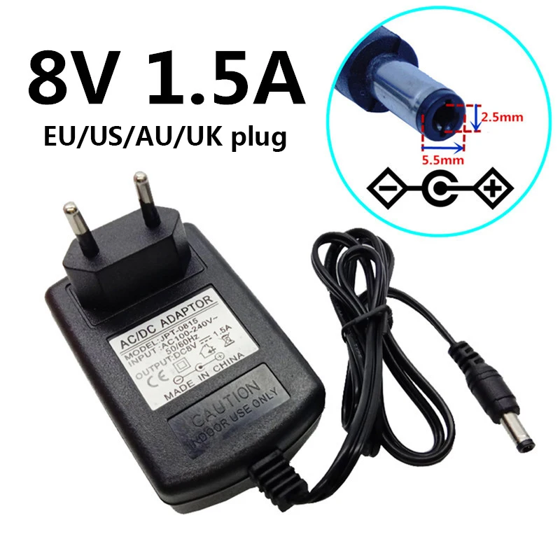 8V 1.5A AC/DC Adaptor 100-240V Converter 8 Volt 1500mA Power Adapter Supply 5.5x2.5mm Transformer Universal EU US UK AU Plug | Электроника