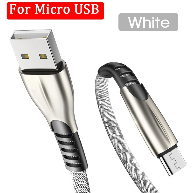 1 м/2 м зарядный кабель Micro usb type-C кабель для samsung A50 S10 Быстрая зарядка usb type C кабель зарядный провод шнур из цинкового сплава - Цвет: For Micro White