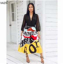 VAZN YW22 Горячая Новинка стиль винтаж популярный пэчворк сексуальный праздник Мода Талия оплетка жоржета женские плиссированные макси торт юбки