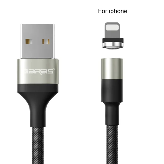 GARAS Magnetic USB Cable Adroid  Micro USB&Type C 3A Fast Charging Charger Data Cable QC3.0 Quick Charge Magnet Charger Cable sliver for iphone
