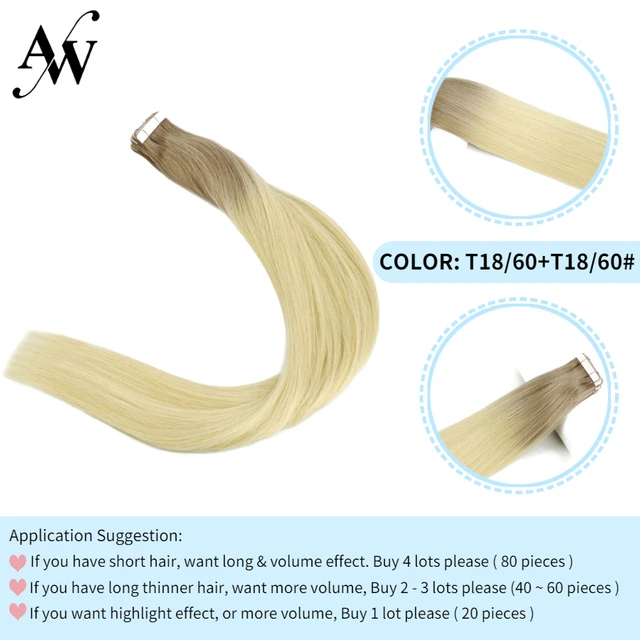 AW 12''-28'' Tape In Human Hair Extensions Straight Seamless Invisible Natural Machine Made Remy Adhesive Glue On Hair Extension T1860-T1860
