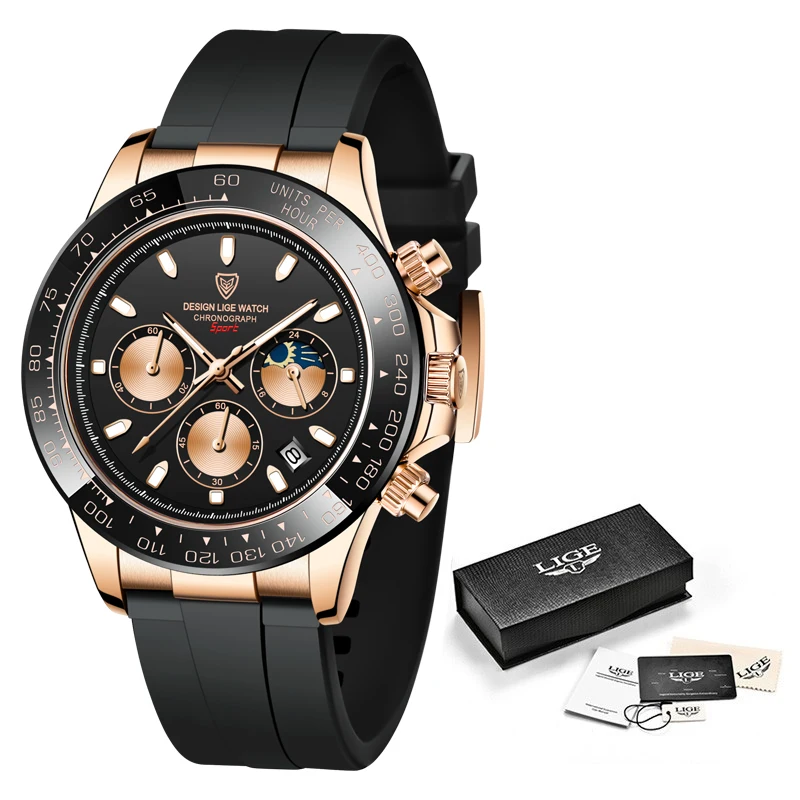 LIGE Brand Luxury Quartz Men Watch Silicone Strap Watch for Men Sport Waterproof Wristwatch Chronograph Clocks Relogio Masculino