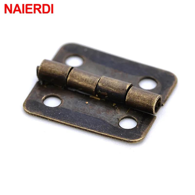 NAIERDI 5PCS Small Antique Metal Hasps Lock For Jewelry Storage Wood Box + 10PCS Antique Bronze Hinges Cabinet Mini Hinge