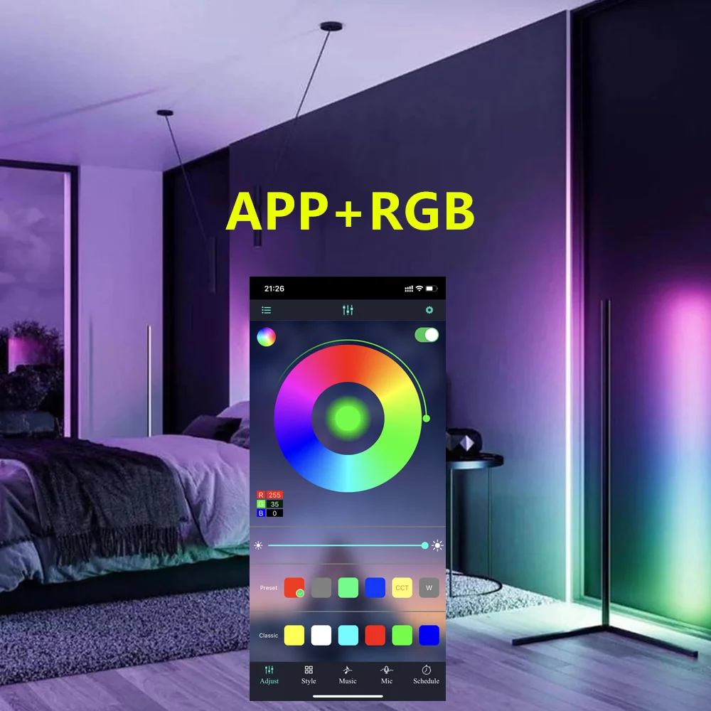Moderna nuova Alexa RGB telecomando APP lampada da terra a LED lampade da  terra per soggiorno lampade angolari verticali minimaliste