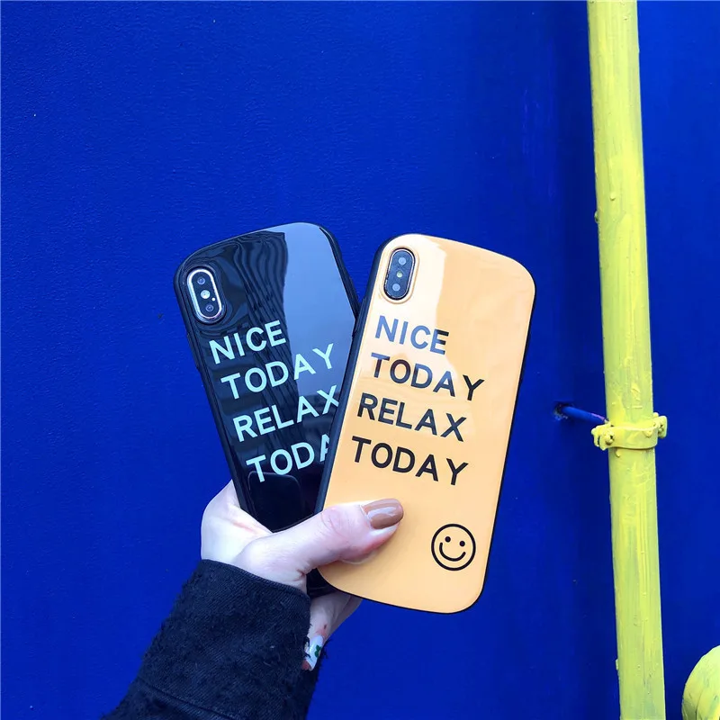 INS Simple Lettered Smiley iphonexs MAX Phone Case iPhone 8/7 Plus All Edges Included Soft XR6 Applicable Women's