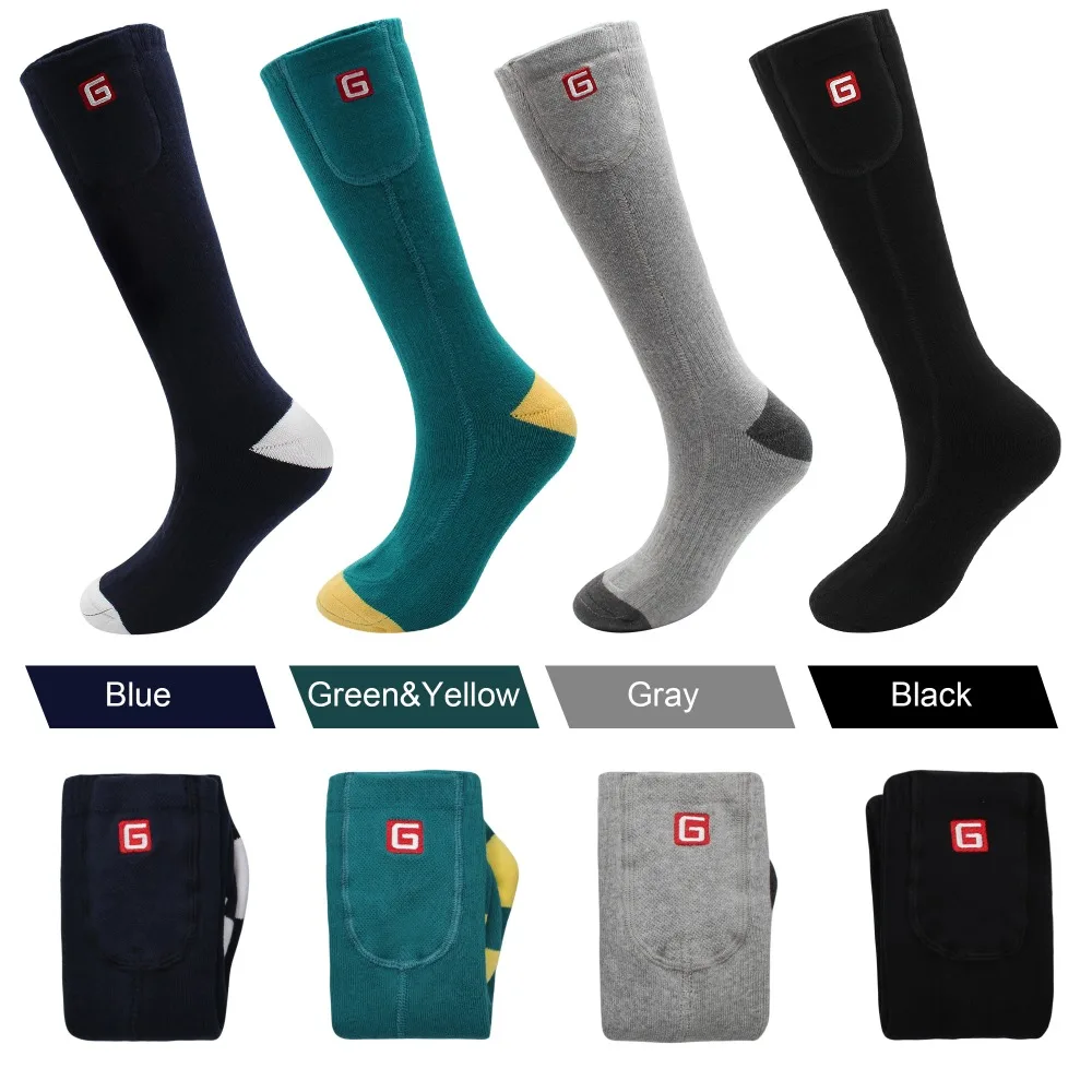 Winter Sports Socks New Year Gift Battery Heat Knee High Stockings Battery Heating Foot Warming Cotton Socks Gray Men Women
