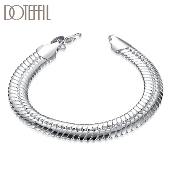 

DOTEFFIL 925 Sterling Silver 10mm Side Flat Chain Bracelet For Man Wedding Engagement Party Fashion Jewelry
