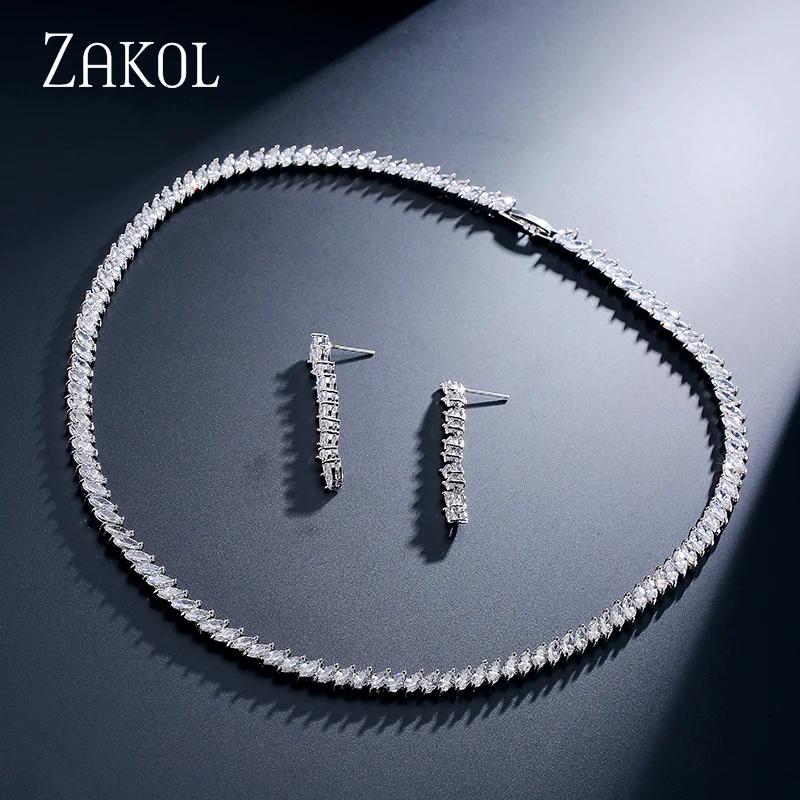 Модное ожерелье ZAKOL с фианитом высокого качества белого/золотого цвета и