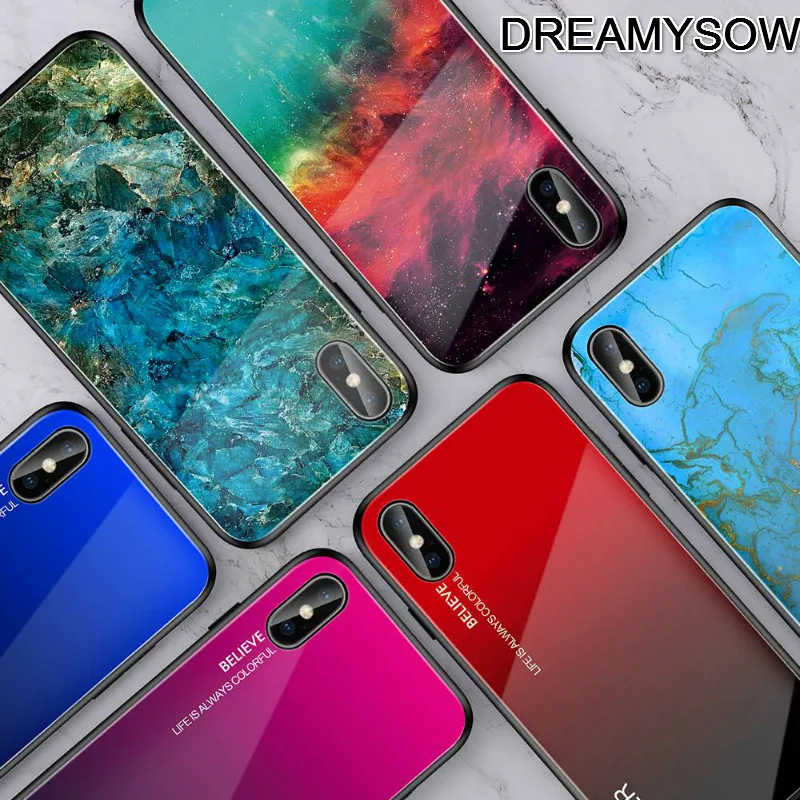

Gradient Tempered Glass Case For iPhone X 7 8 6 6S Plus Marble Case For iphone X XS XR XS Max Protective Phone Back Cover Shells