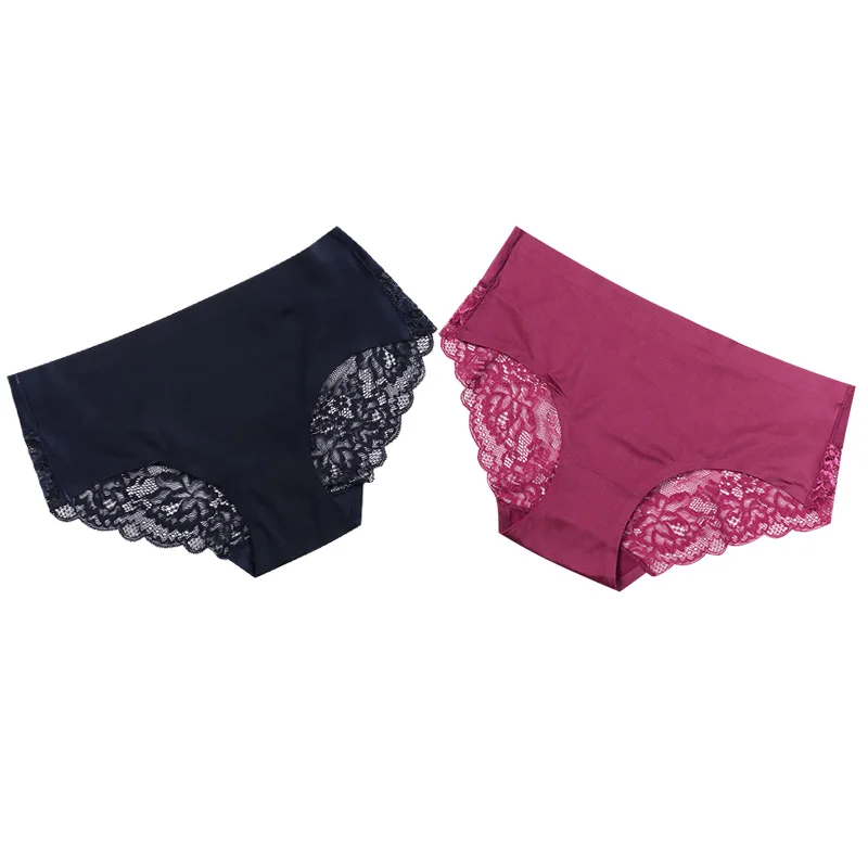 blue winered Женские трусики, кружевное женское нижнее белье, бесшовные трусики, сексуальные трусики, средняя посадка, шелковые трусы, хлопок, промежность, трусы, 1/2 шт - Цвет: blue winered