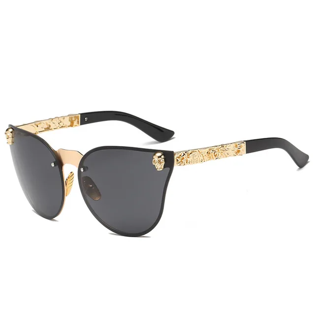 Новинка, модные женские готические солнцезащитные очки с металлической оправой в виде черепа, высококачественные солнцезащитные очки Oculos De Sol Feminino, роскошные - Цвет линз: C3-Gold-Black