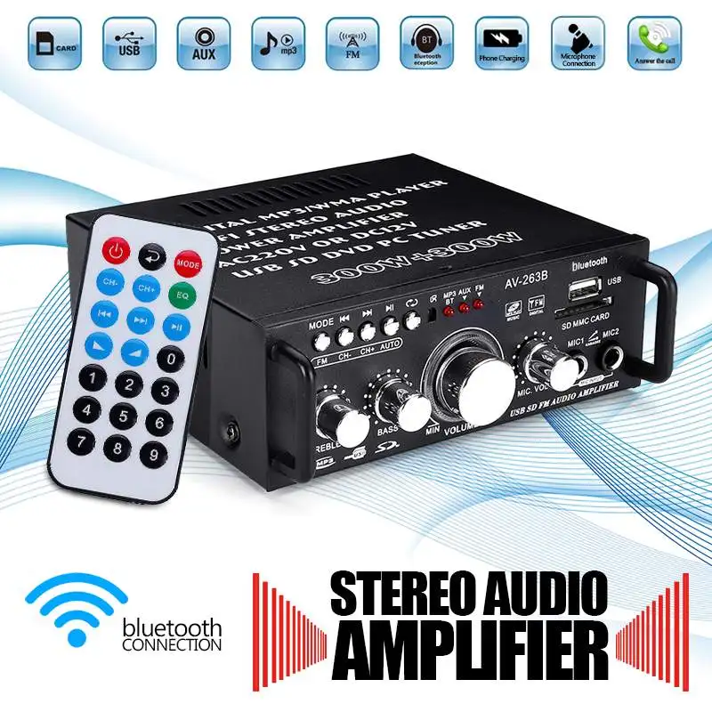 Аудио усилитель 12 В/220 В 600 Вт Amplificador аудио bluetooth стерео усилитель мощности SD HIFI 2CH аудио музыкальный плеер для автомобиля дома