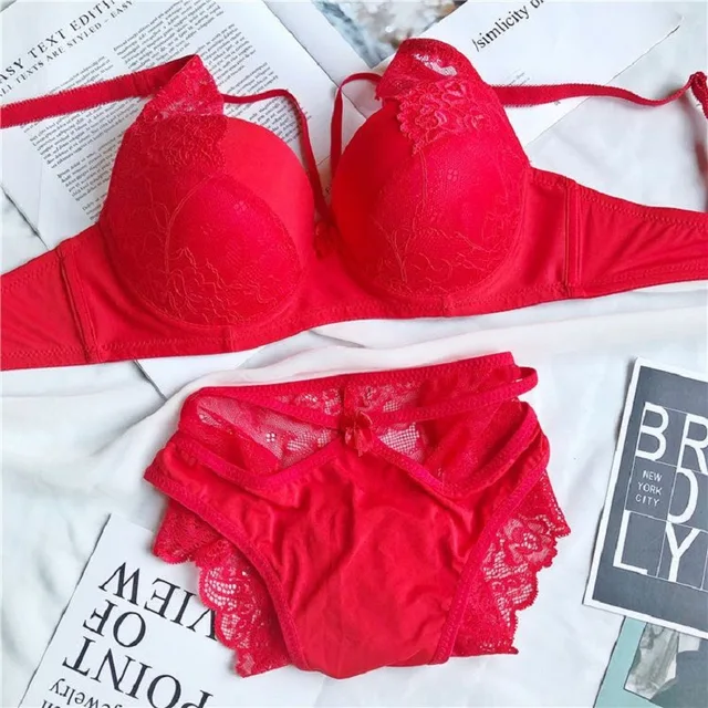 Underwear For Women Sexy  Lace Push Up Bralette Section Breathable Female Large Underwear Set  Plus Size Lingerie Bra Red