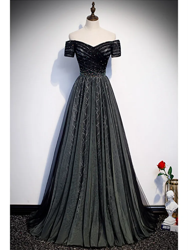 

Robe De Soiree A-line Black Evening Dresses Long Dress Formal Dress Vestido De Festa Sexy Sweetheart Crystal Evening Dress 2020