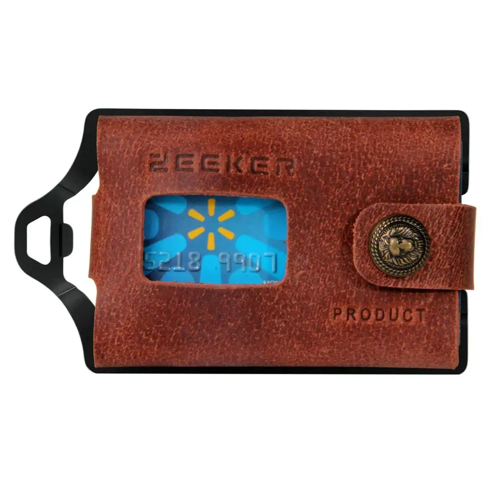 ZEEKER многофункциональный кожаный металлический кошелек Rfid блокирующий держатель для карт кошельки для кредитных карт мужские кошельки - Цвет: Black-coffee
