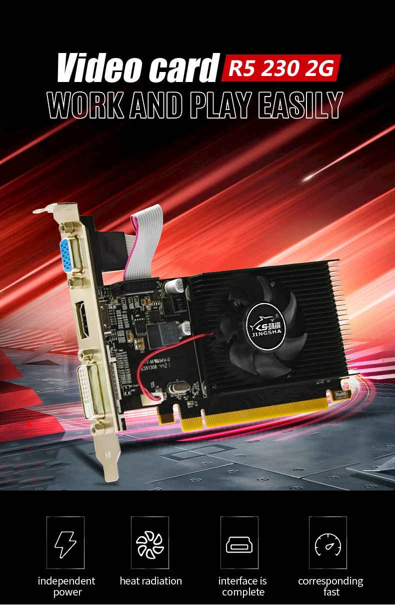 graphics card for gaming pc JINGSHA AMD R5 230 2GB Graphics Card High Quality Radeon R5 230 Series 64bit Graphics Card For Worksatation VGA HDMI Card latest graphics card for pc
