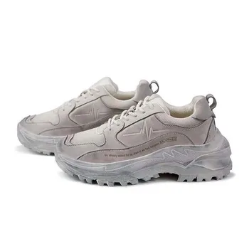 

Brand Fashion Mens Thick Platform Shoes Lace Up Genuine Leather Sneakers Male Jogging Trainers Vintage Height Increasing Shoes