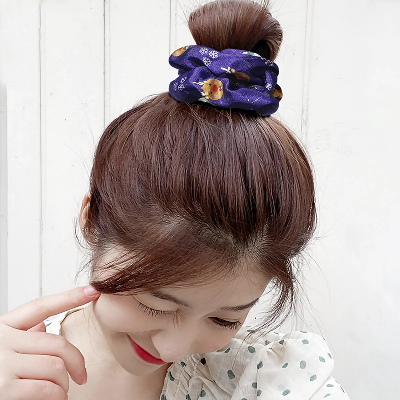 

Korean Women Headwear Girls Hair Tie Lady Scrunchies Ponytail Hair Female Holder Rope Christmas Print Hair Accessories Gifts