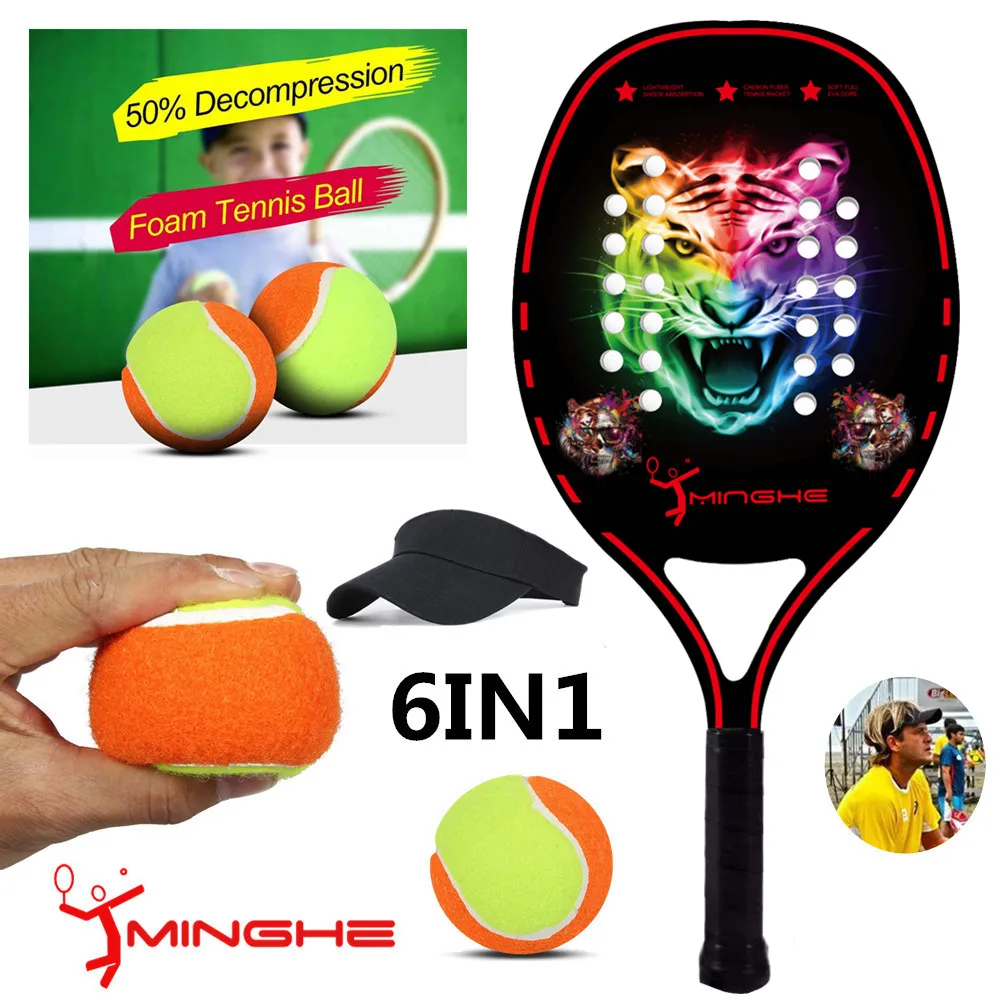The latest color beach tennis racket carbon fiber EVA foam core lightweight simple 6in1 | Спорт и развлечения