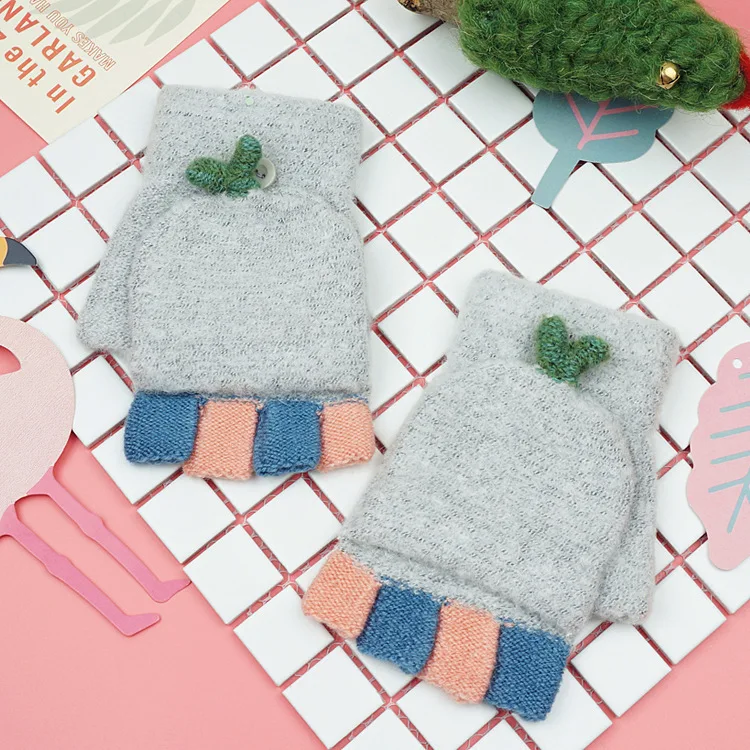 Корейский Новый вязаные перчатки половину палец раскладушка Для женщин перчатки осень и зимой на открытом воздухе теплые Симпатичные