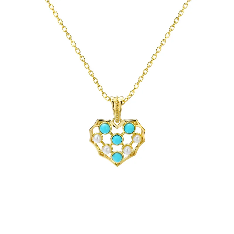 

Japan Ethnic-Style 925 Silver Simulated Turquoise Heart Shape Necklace Choker Women's 19 New Style Necklace
