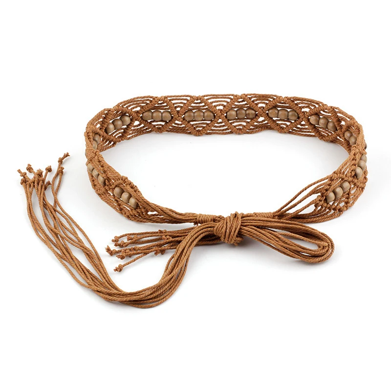 

Bow-knot Waist Rope Design Beaded Hand Knitted Tassel Belt Creative Women's Clothing Accessories Waistband