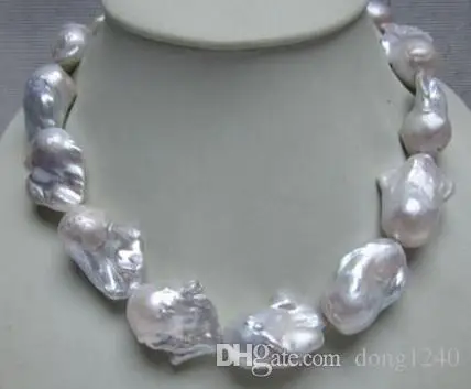 

Enorme 20-28 MM Mar del Sur genuino barroco blanco collar de perlas 18