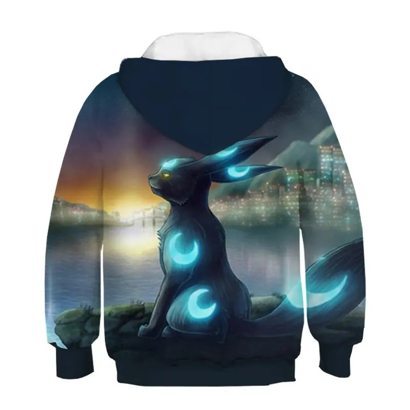 Толстовки с капюшоном для маленьких девочек худи с 3D принтом «Покемон Umbreon Пикачу» для мальчиков; толстовка в стиле Харадзюку уличная одежда; Детское пальто; детская одежда