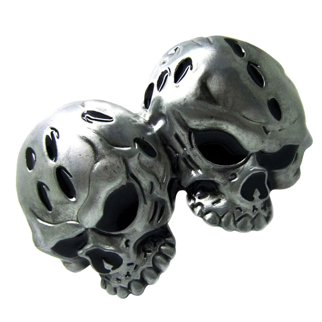 Novelty Vintage Western Belt Buckle 3D Double Skull Head Gothic Clothing Accessories For Women Men