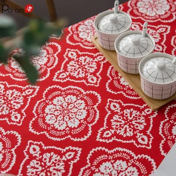 

Pa.an Joyous Red Tablecloths Rectangular Table Cloth Folk-custom Grilles Tablecloth Active Printing Waterproof Table Cover