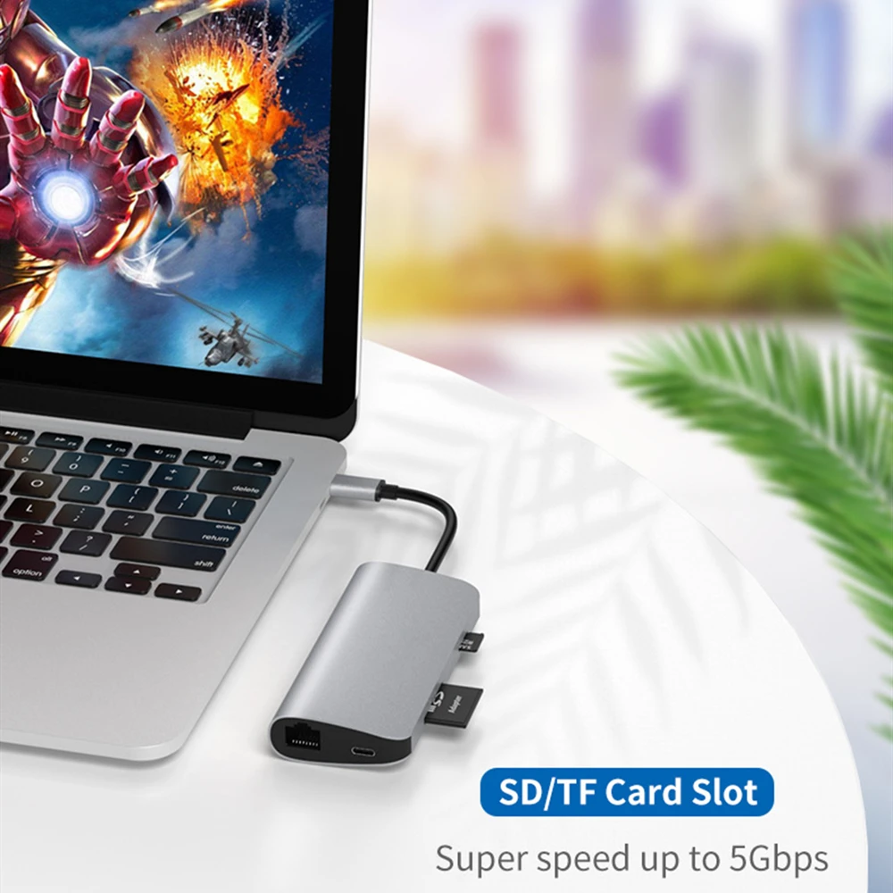 ОВБР Тип usb-C концентратор 8 в 1 Multi Функция кабель-Переходник USB C на 4K HDMI RJ45 TF/SD устройство для чтения карт USB 3,0 для быстрой Зарядное устройство адаптер док-станции
