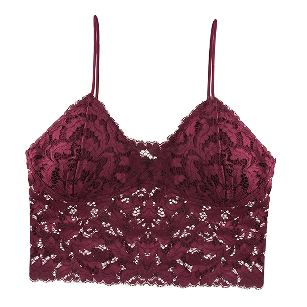 Wine red Женский кружевной бюстгальтер без косточек треугольная чашка нижнее белье Бюстье укороченный топ бюстгальтер майка - Цвет: Wine red