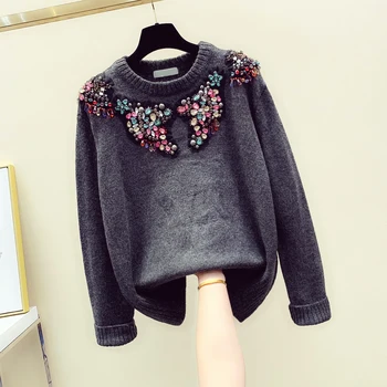 

Autumn Winter Knit Top Female Loose Long Sleeve Women's Knitting Pullover Color Diamond Knitted Sweater Woman Knitwear Sweaters