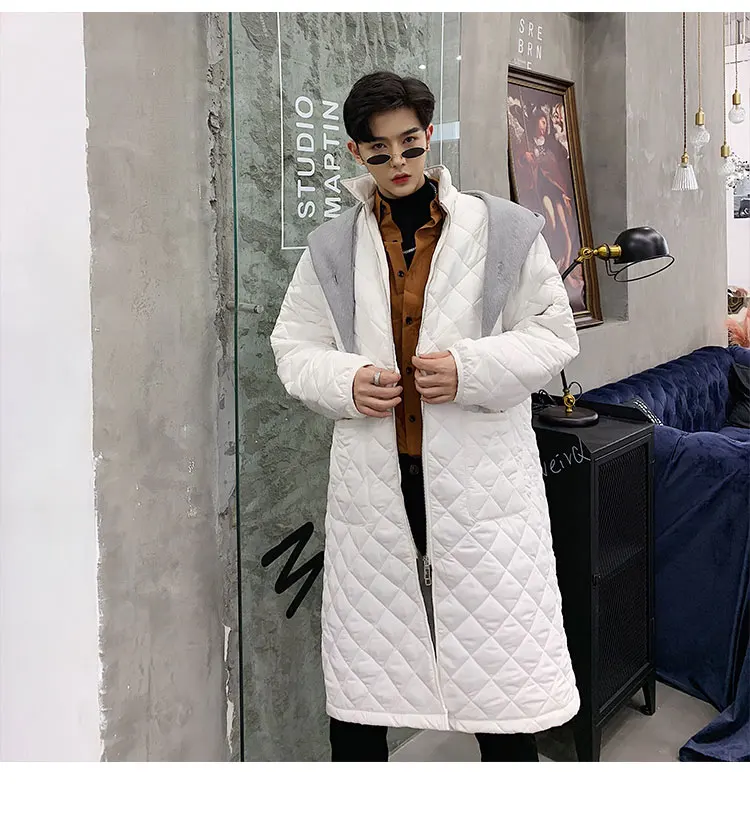 M-XL! новая хлопковая одежда выше колена, с капюшоном, с ромбовидной сеткой свободная хлопковая куртка в Корейском стиле хлопок