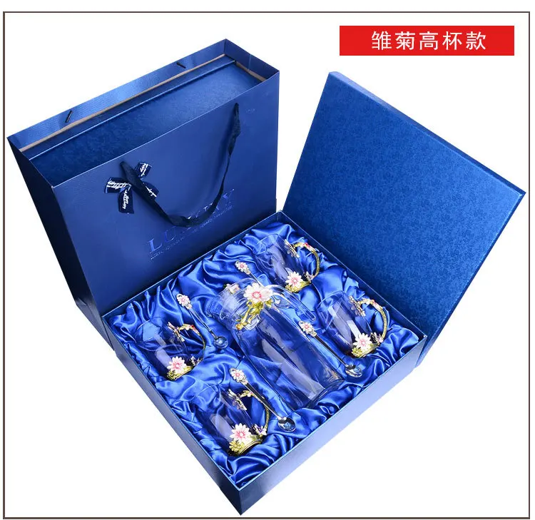 Enamel cup kettle set with tray and spoon heat-resistant glass household teacups Flower teapot coffee pot