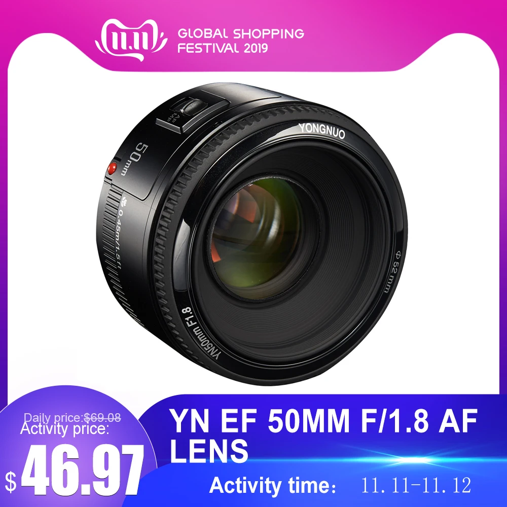 

YONGNUO YN EF 50mm f/1.8 AF Lens 1:1.8 Standard Prime Lens Aperture Auto Focus for Canon EOS 60D 5D2 5D3 750D DSLR Cameras