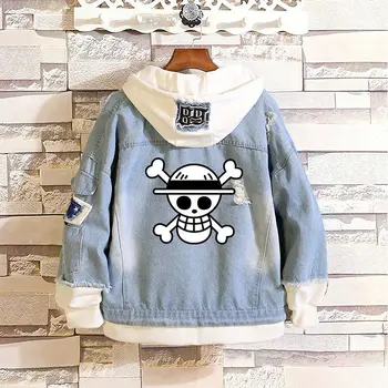 

Anime Cartoon One Piece Roronoa Zoro Fake Cosplay Hoodie Two Pullover Sweater Monkey D. Luffy Unisex Denim Tony Chopper Hoodie